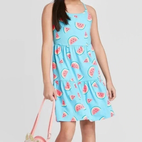Cat & Jack Cotton Watermelon Dress Girl’s Size Large 10/12 - Picture 1 of 11